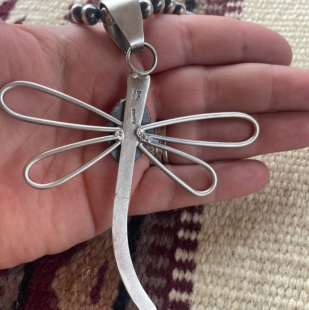 Handcrafted Pink Conch & Sterling Silver Dragonfly Pendant Signed
