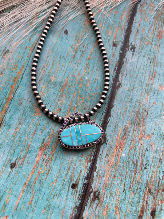 Handcrafted Sterling Silver & Turquoise Inlay Pendant