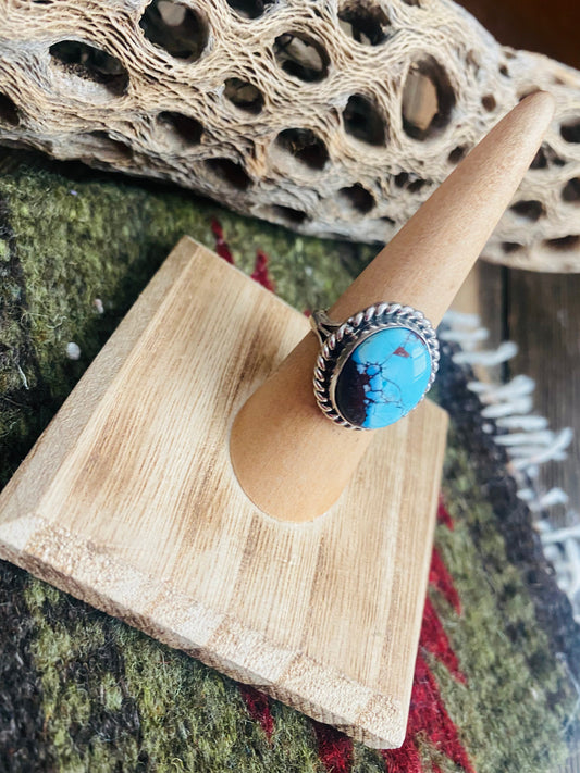 Handcrafted Golden Hills Turquoise & Sterling Silver Ring Size 6.5 Signed