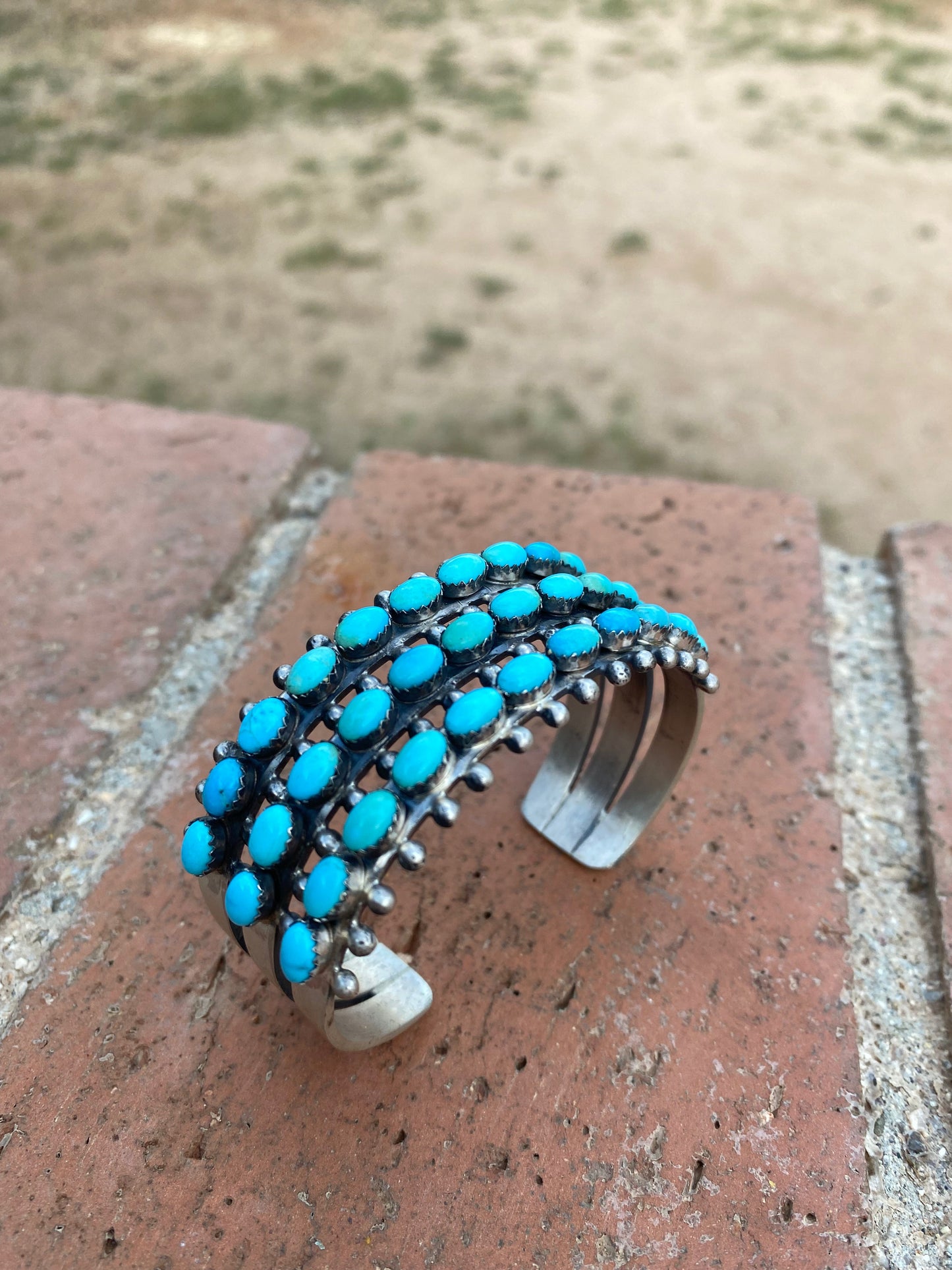 Paul Livingston Sterling Silver Snake Eye Carico Lake Turquoise 3 Row Cuff /