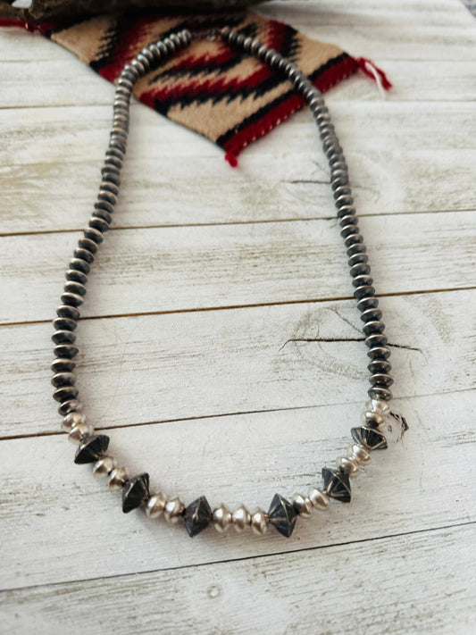 Handcrafted Sterling Silver Pearl Beaded Necklace 30”