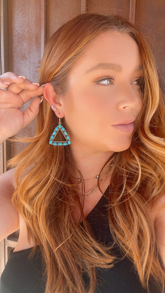 Beautiful Handmade Sleeping Beauty Turquoise Triangle Wire Dangle Earrings By Dan Dobson