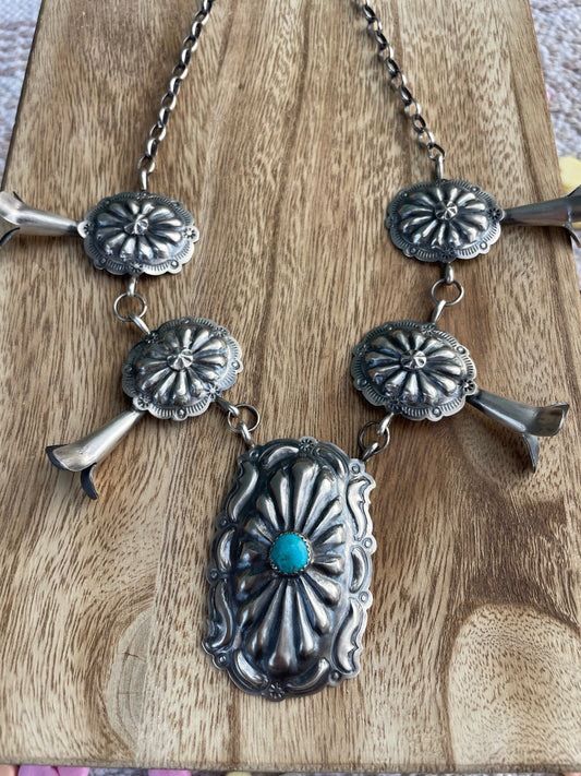 Handcrafted Turquoise & Sterling Silver Concho Necklace By Tim Yazzie