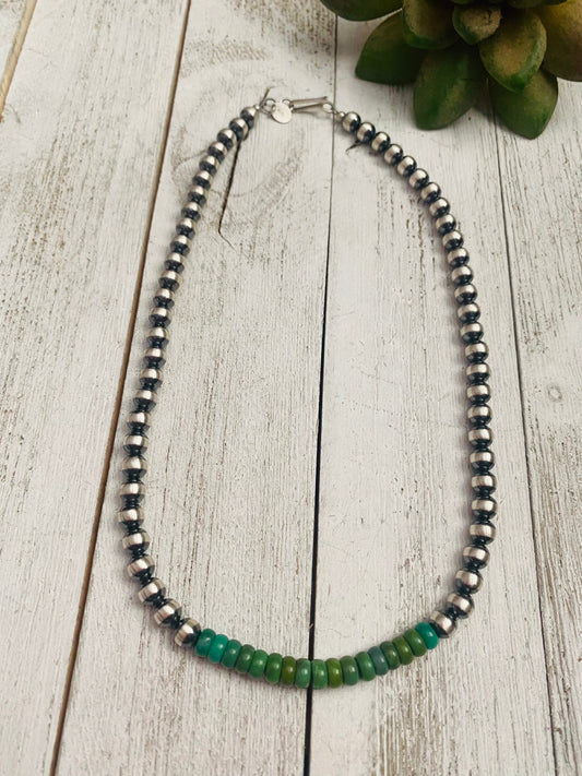 Handcrafted Turquoise & Sterling Silver Beaded 6mm Necklace