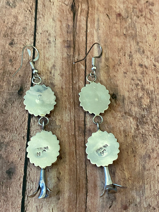 Handcrafted Petit Point Red Coral Sterling Silver Blossom Dangle Earrings