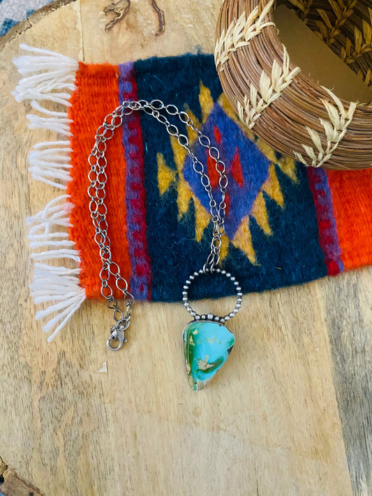 Handcrafted Sterling Silver & Sonoran Mountain Turquoise Necklace Signed
