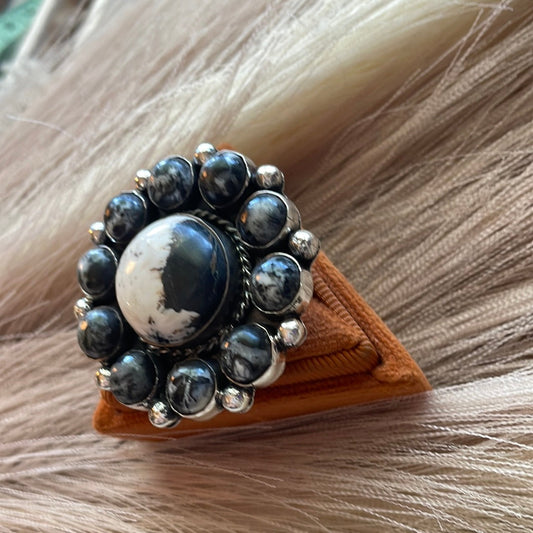 Handcrafted Sterling Silver & White Buffalo Adjustable Ring Signed