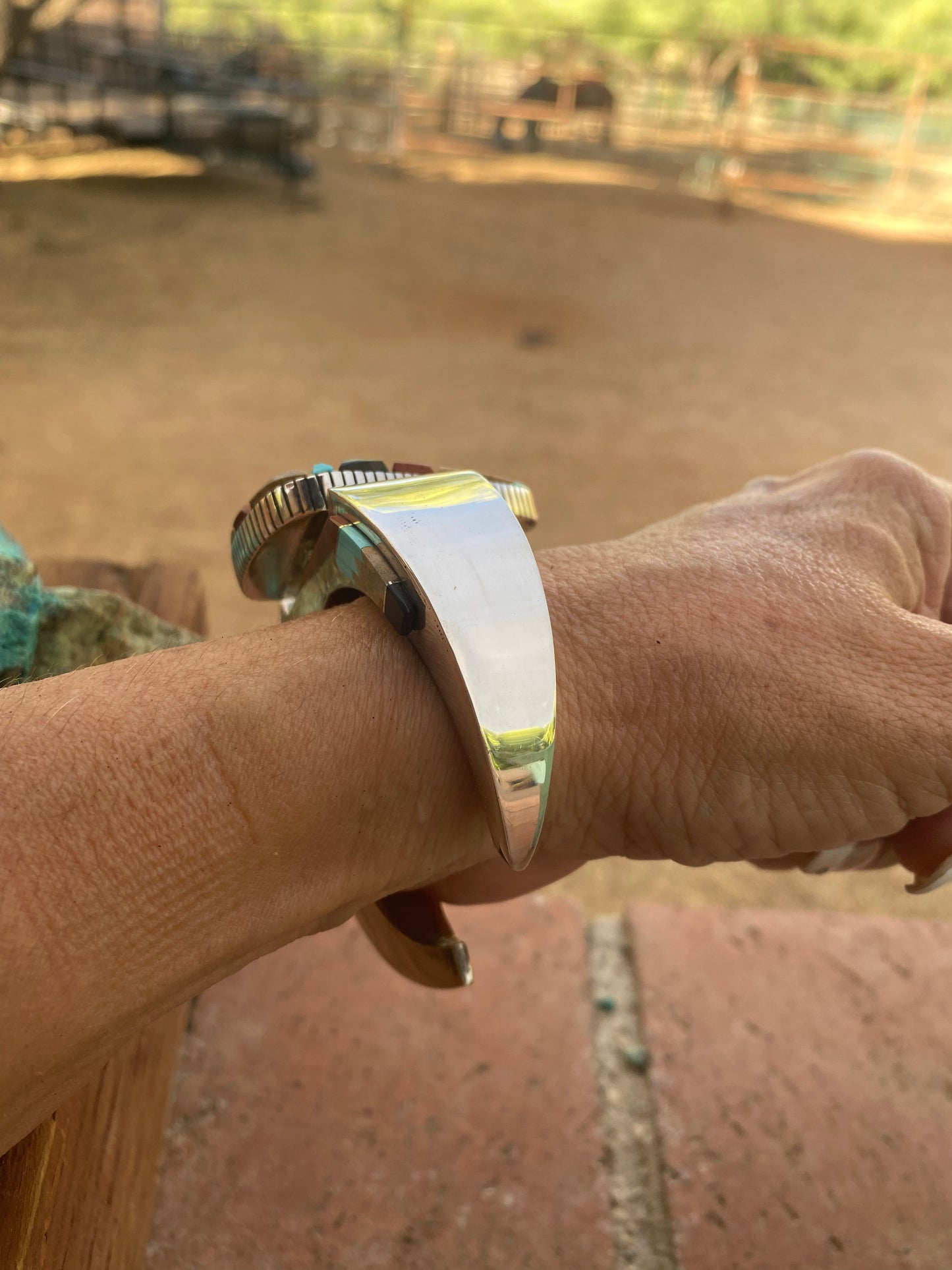 Handcrafted Multi Stone & Sterling Silver High Rise Inlay Cuff Bracelet by Melvin Francis /
