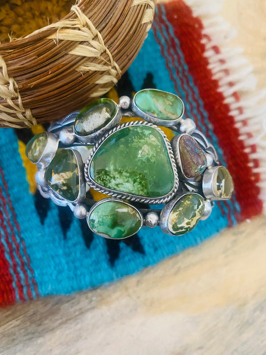 Handcrafted Royston Turquoise & Sterling Silver Cuff Bracelet Signed /