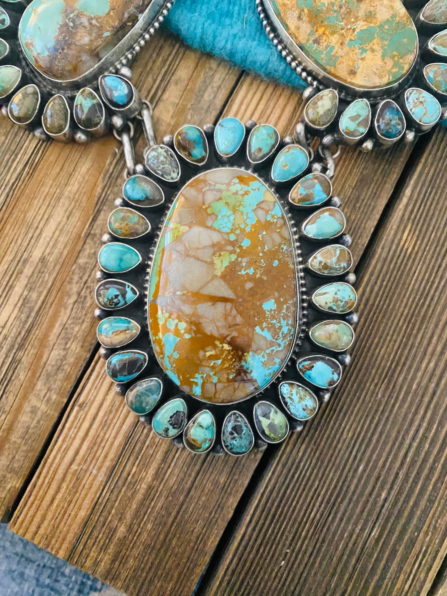 Stunning Handcrafted Sterling Silver & Royston Turquoise Necklace Set by Blaine Yellowhorse