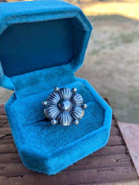 Handcrafted Sterling Silver Adjustable Flower Ring