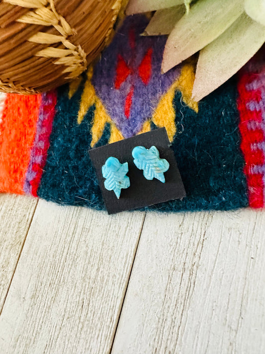 Handcrafted Hand Carved Turquoise Fetish Lizard Stud Earrings