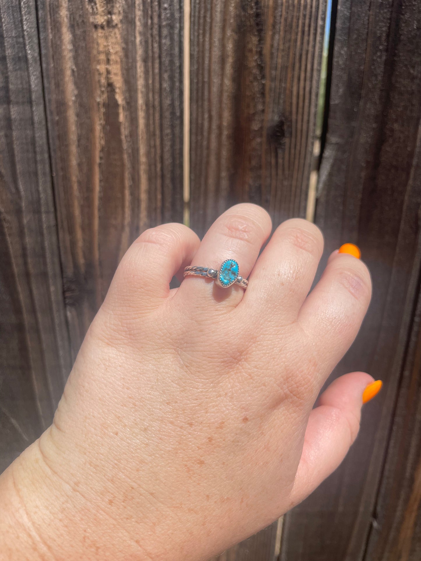 Handcrafted Small Stone Natural Kingman Turquoise Sterling Silver Braided Band Ring