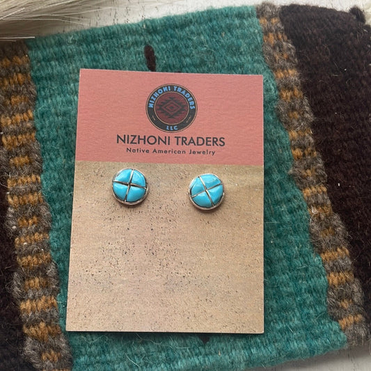 Handcrafted Turquoise Inlay & Sterling Silver Stud Earrings