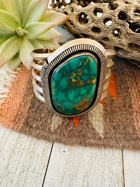Handcrafted Old Pawn Vintage Royston Turquoise & Sterling Silver Cuff Bracelet