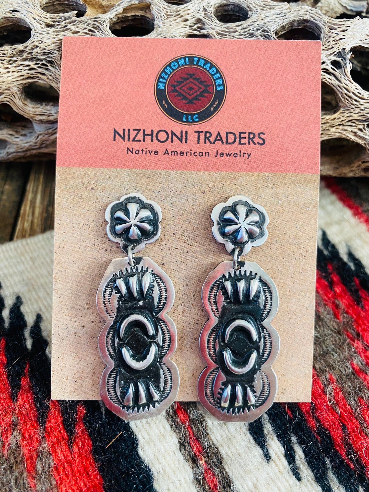 Navajo Sterling Silver Concho Dangle Earrings By Leander Tahe