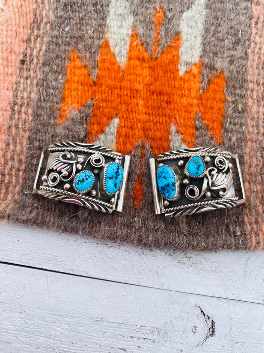Handcrafted Kingman Turquoise & Sterling Silver Watch Ends
