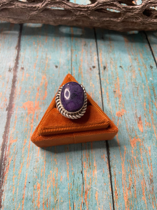Old Pawn Handcrafted Sterling Silver & Charorite Ring Size 7.5
