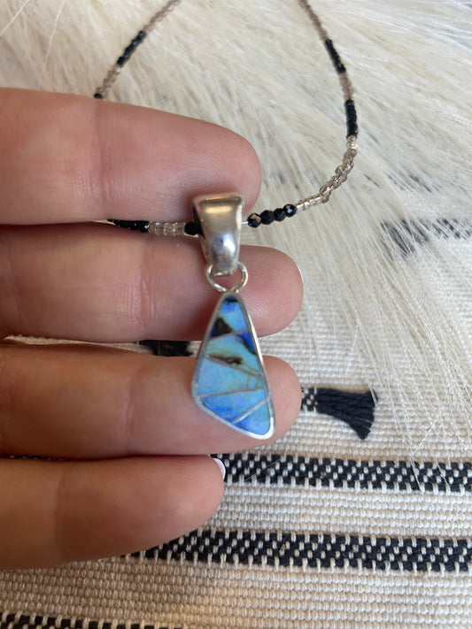 Handcrafted Sterling Silver & Blue Opal Inlay Pendant