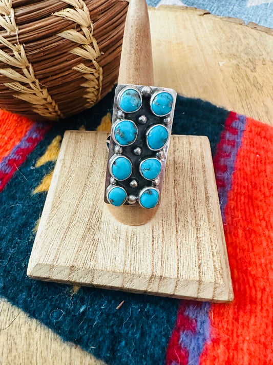 Handcrafted Sterling Silver & Kingman Turquoise Ring Signed