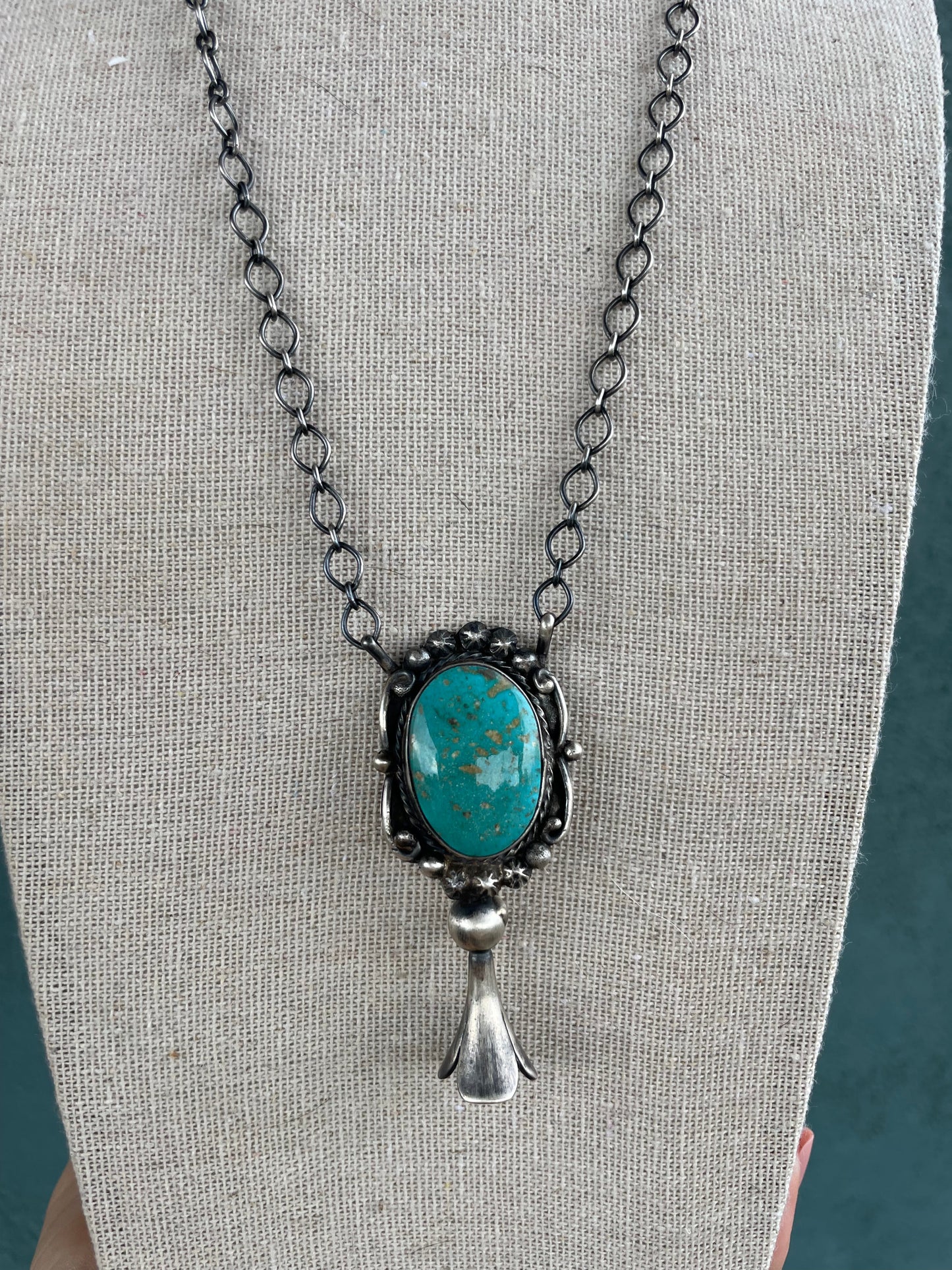 Handcrafted Sterling Silver And Turquoise Blossom Necklace Signed