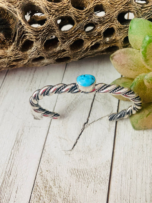 Handcrafted Twisted Sterling Silver & Kingman Turquoise Cuff Bracelet