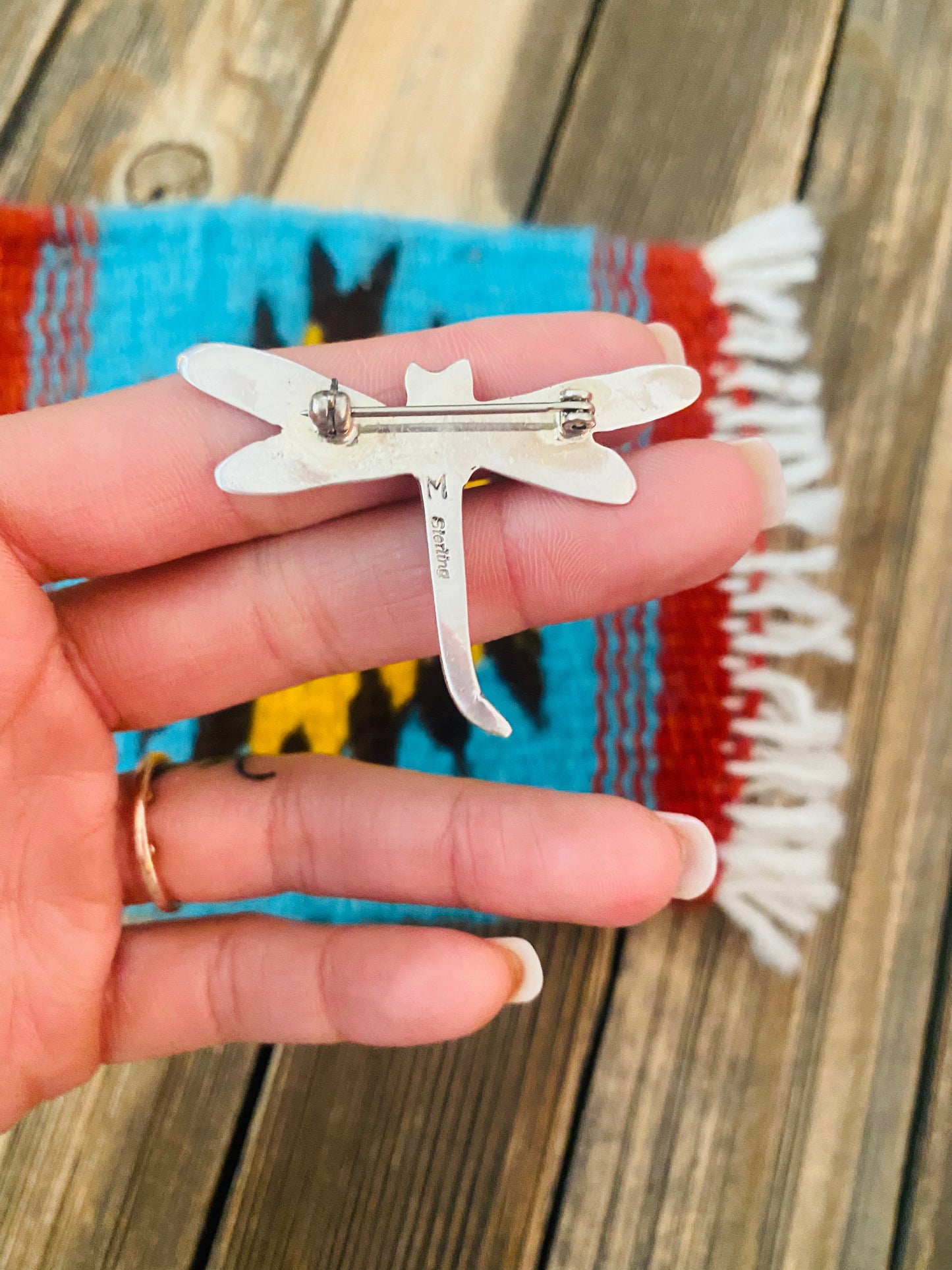 Handcrafted Sterling Silver and Multi Stone Inlay Dragonfly Brooch