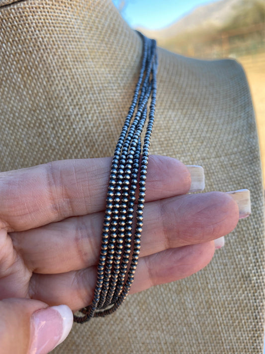 2mm Sterling Silver Pearl Beaded 24” Necklace