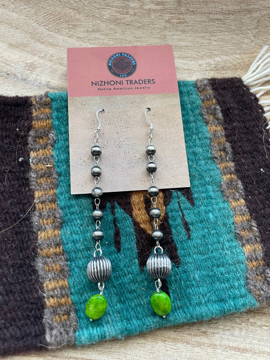 Handcrafted Pearl Sterling Silver Sonoran Turquoise Dangle Earrings