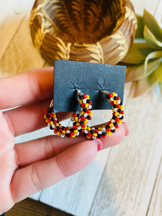 Handcrafted Handmade Beaded Hoop Earrings- Multi
