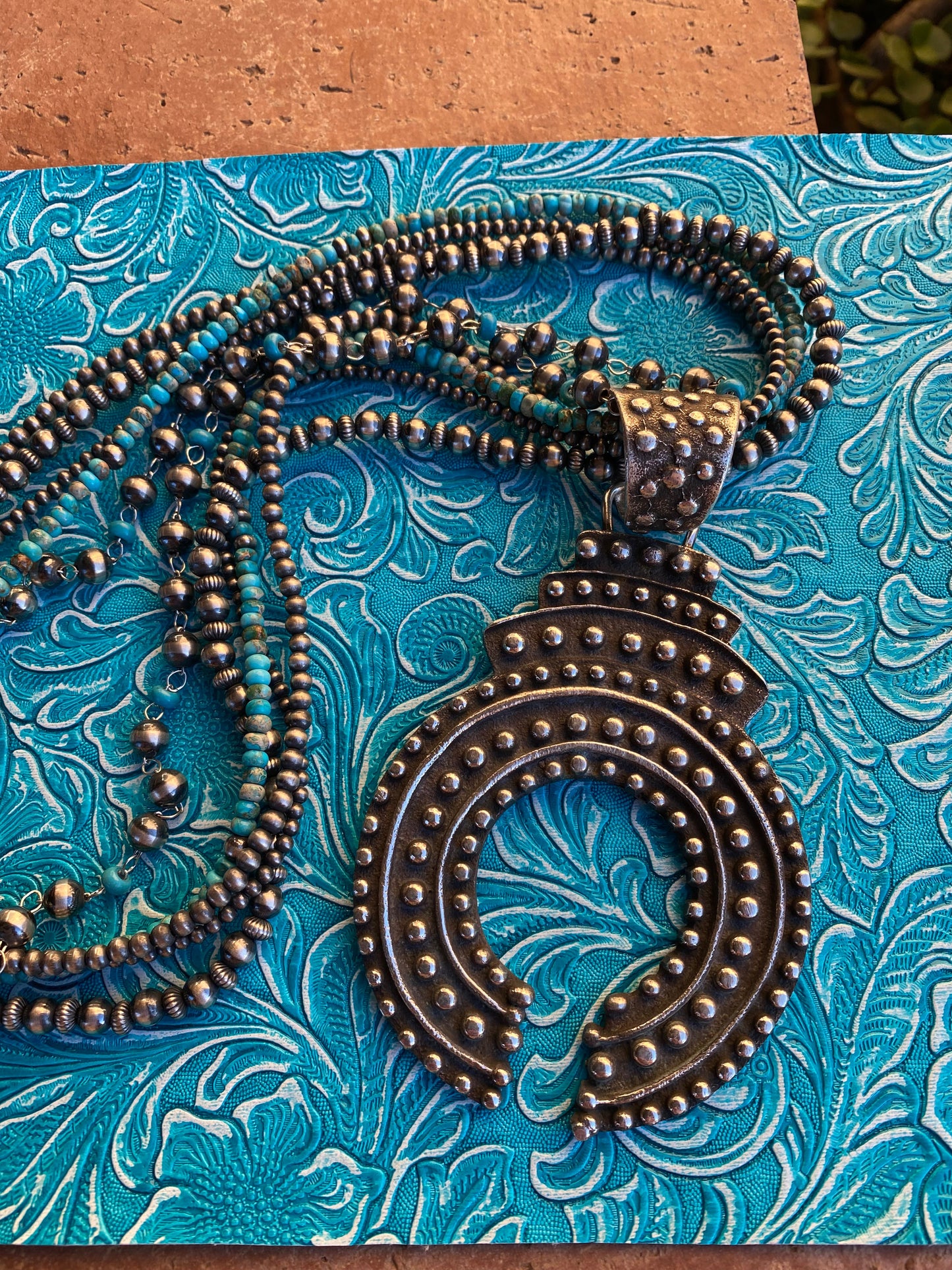 Handcrafted Turquoise & Sterling Silver 5 strand Beaded Necklace