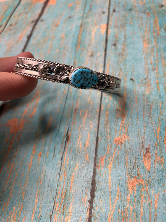 Handcrafted Kingman Turquoise Sterling Silver Cuff Bracelet