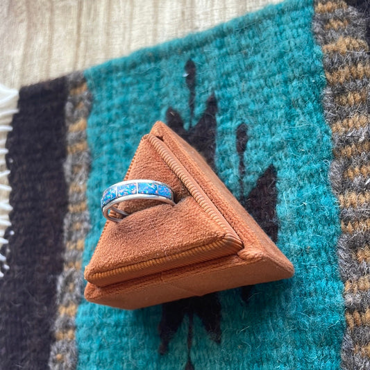 Handcrafted Sterling Silver & Blue Opal Inlay Ring