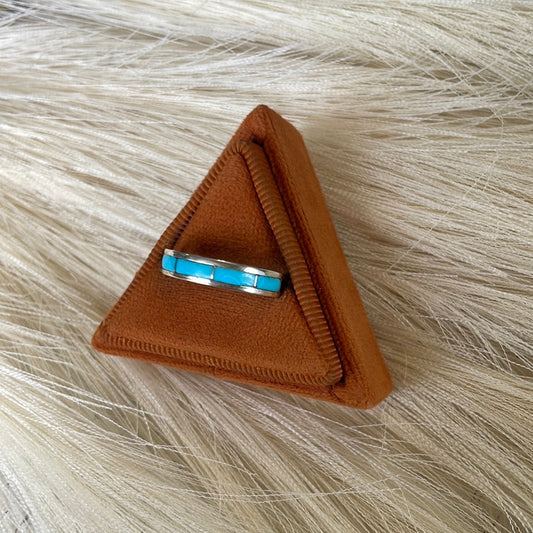 Handcrafted Sterling Silver & Turquoise 4 Stone Inlay Band Ring