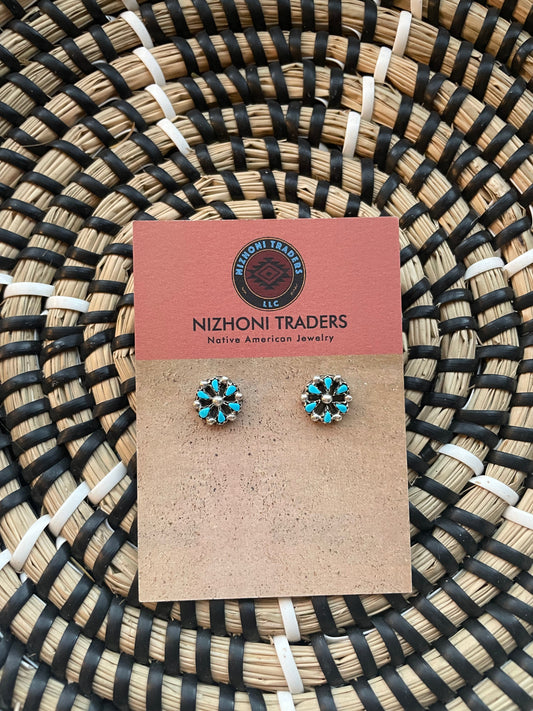 Handcrafted Sterling Silver & Turquoise Flower Stud Earrings