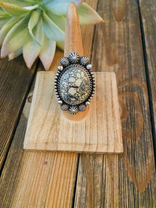 Handcrafted New Lander Turquoise & Sterling Silver Ring Size 7