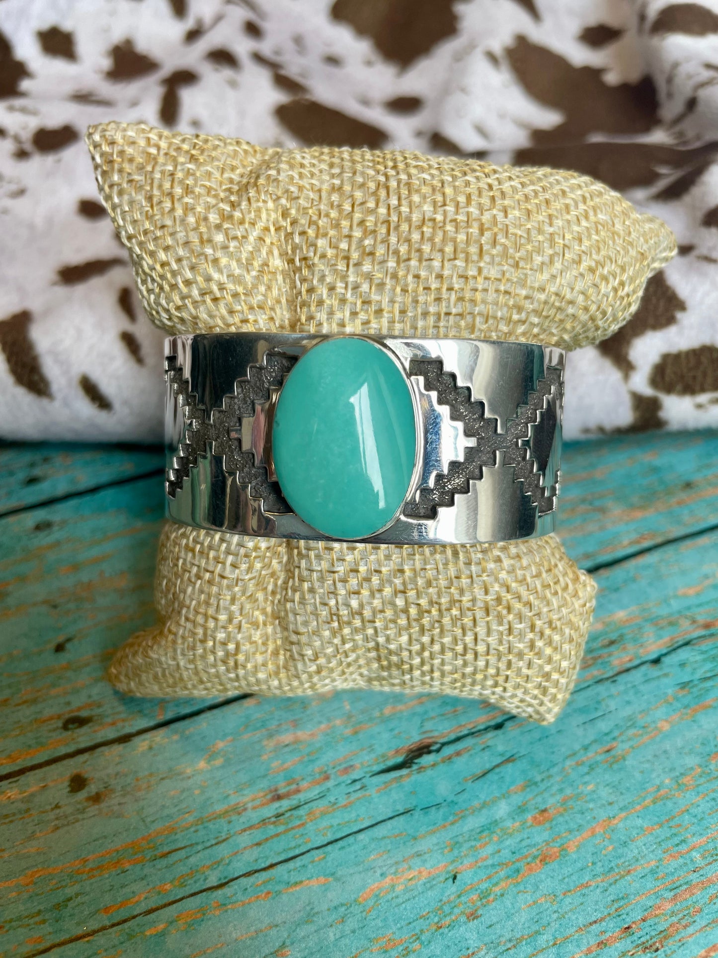 Navajo Kingman Turquoise And Sterling Silver Cuff Bracelet