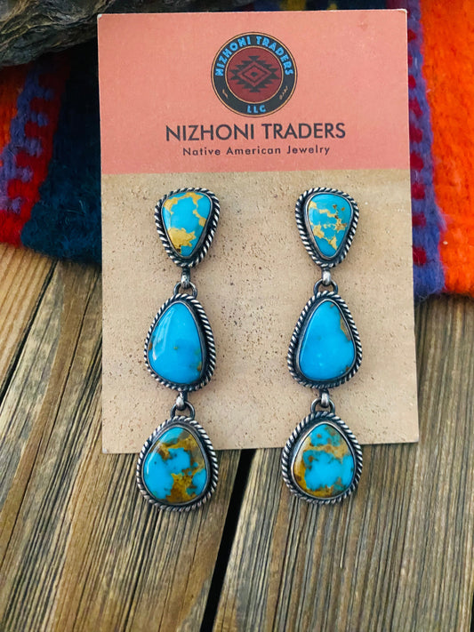 Handcrafted Sterling Silver & Kingman Turquoise Dangle Earrings