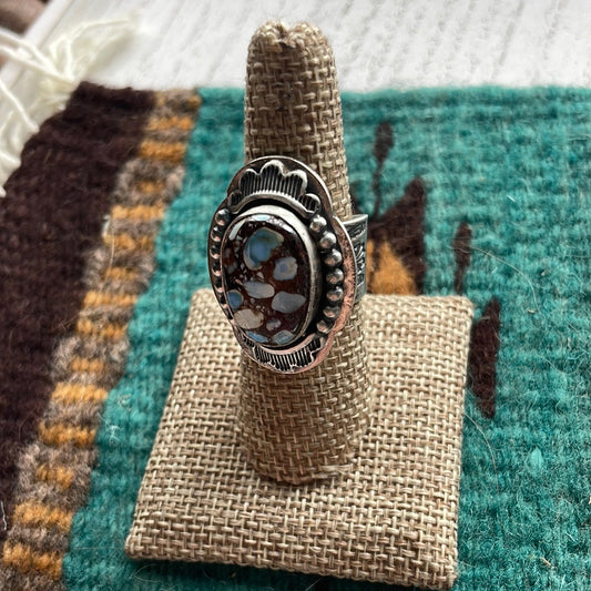 Handcrafted Turquoise & Sterling Silver Ring Size 7.5 Signed