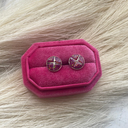 Handcrafted Pink Opal Inlay & Sterling Silver Stud Earrings
