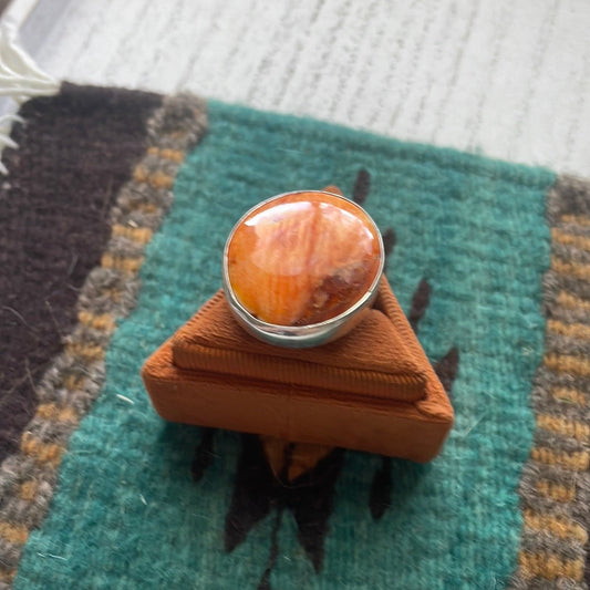 Handcrafted Sterling Silver & Orange Spiny Ring Size 8.5