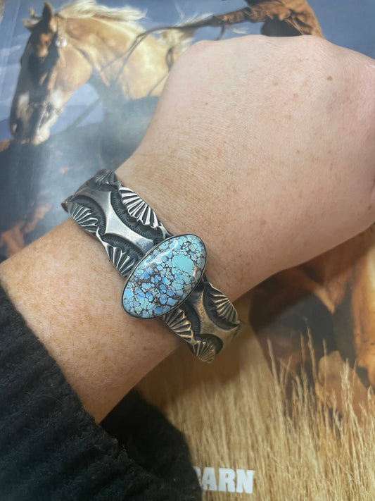 Handcrafted Golden Hills Turquoise Sterling Silver Cuff Bracelet Signed