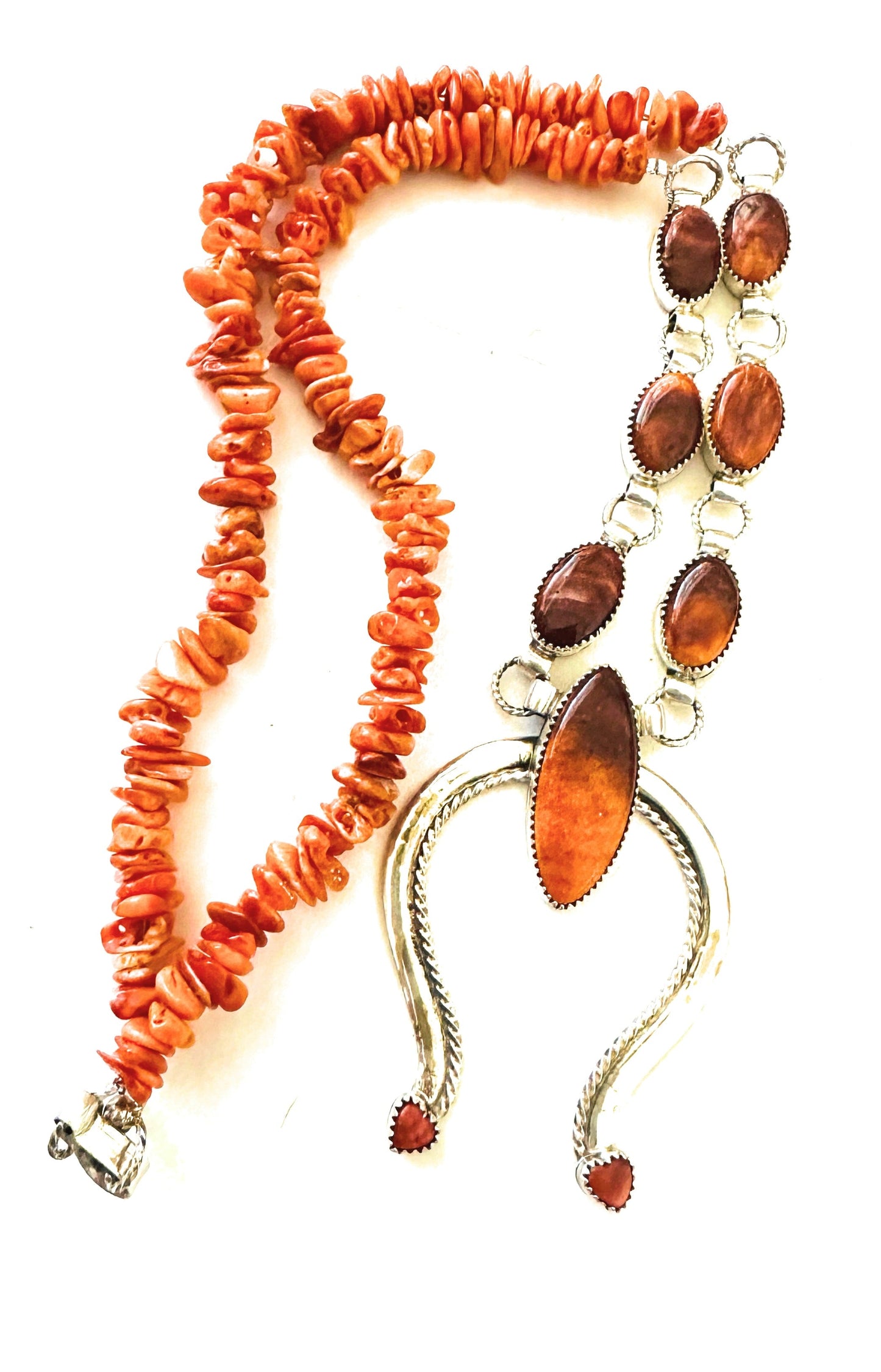 Handcrafted Sterling Silver & Orange Spiny Beaded Naja Necklace