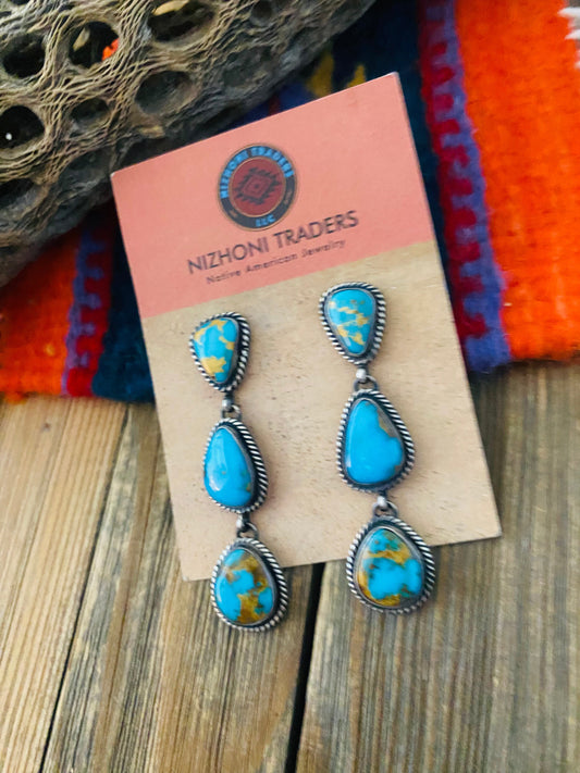 Handcrafted Sterling Silver & Kingman Turquoise Dangle Earrings