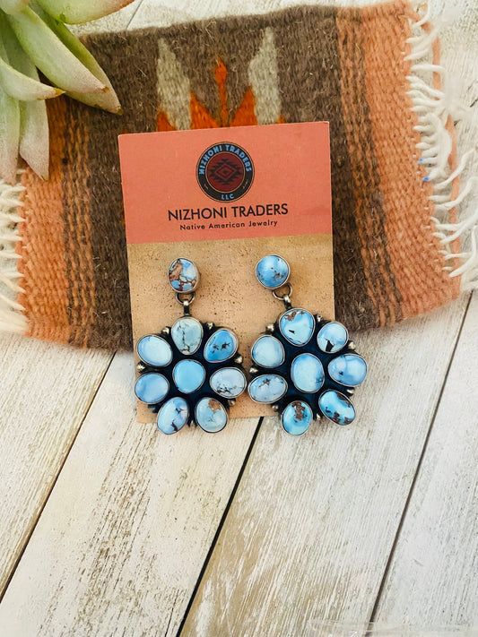 Handcrafted Golden Hills Turquoise & Sterling Silver Cluster Dangle Earrings