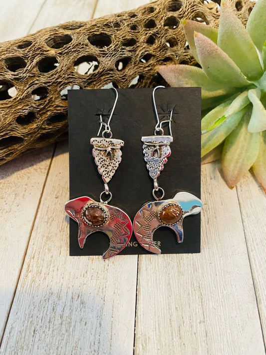 Handcrafted Wild Horse & Sterling Silver Fetish Bear Dangle Earrings