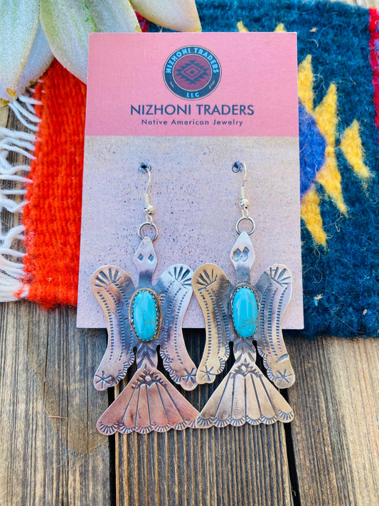 Handcrafted Turquoise & Sterling Silver Water Bird Dangle Earrings
