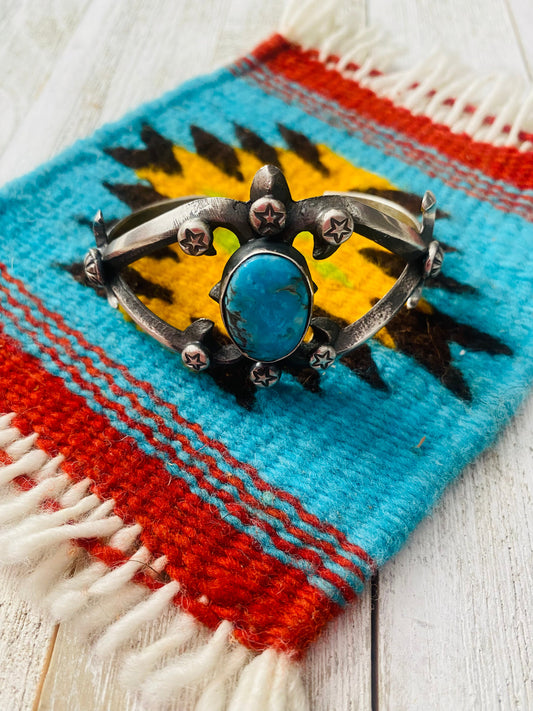 Handcrafted Turquoise & Sterling Silver Cuff Bracelet By Chimney Butte