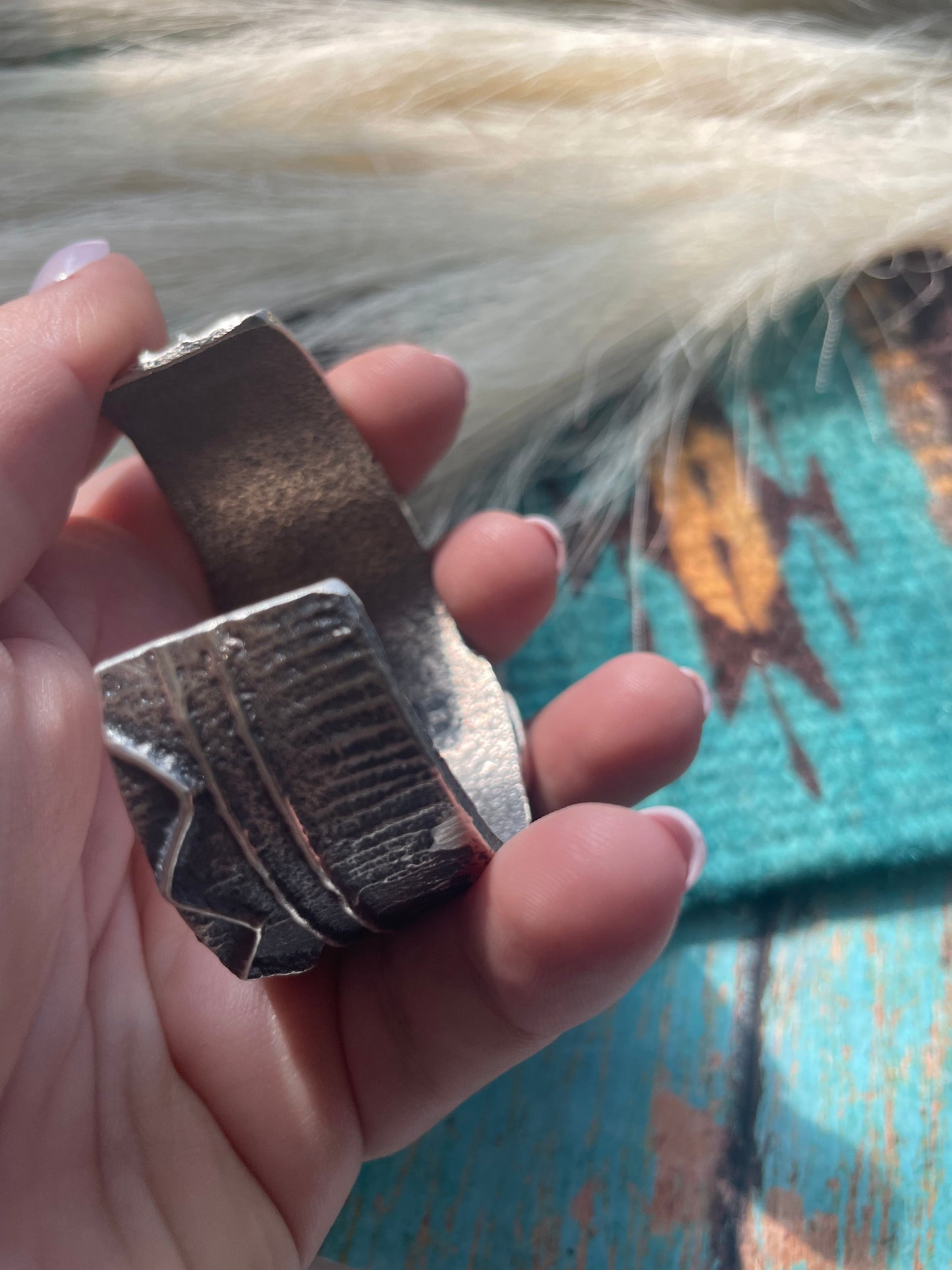 Navajo Golden Hills & Sterling Silver Tufa Cast Cuff Bracelet Signed