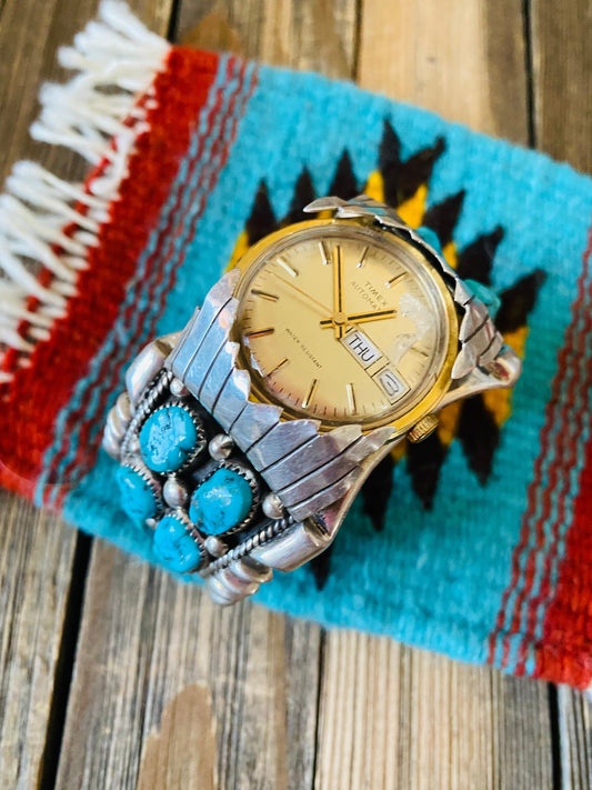 Old Pawn Vintage Kingman Turquoise & Sterling Silver Watch Cuff /